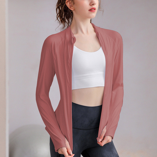 Autumn and winter new nude yoga clothes tops slim sports coat women's long-sleeved gym tight running quick-drying clothes