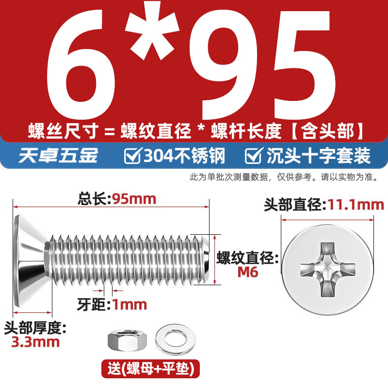 304ステンレス十字沈頭ねじナットセットセット平頭ねじ釘糸平パッドM1-M12|undefined