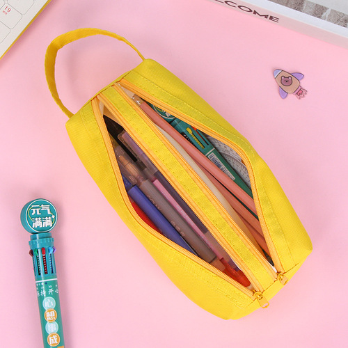 Double-layer pencil bag wholesale customized Oxford cloth large capacity portable pencil bag simple double zipper primary school student stationery bag