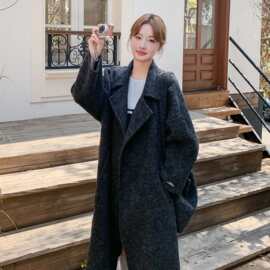 灰色双面羊毛大衣女秋冬2026新款韩系高级感中长款气质毛呢厚外套