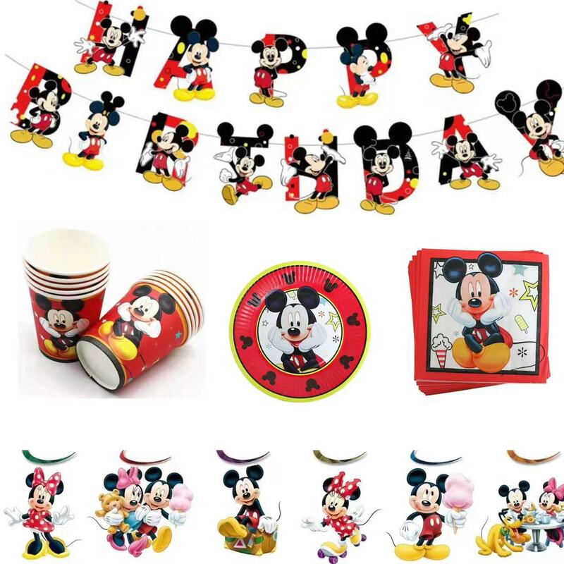 Cross Border Red Mickey Theme Party Decoration Supplies Redmi Chichi Tablecloth Paper Plate Pennant Paper Towel Set