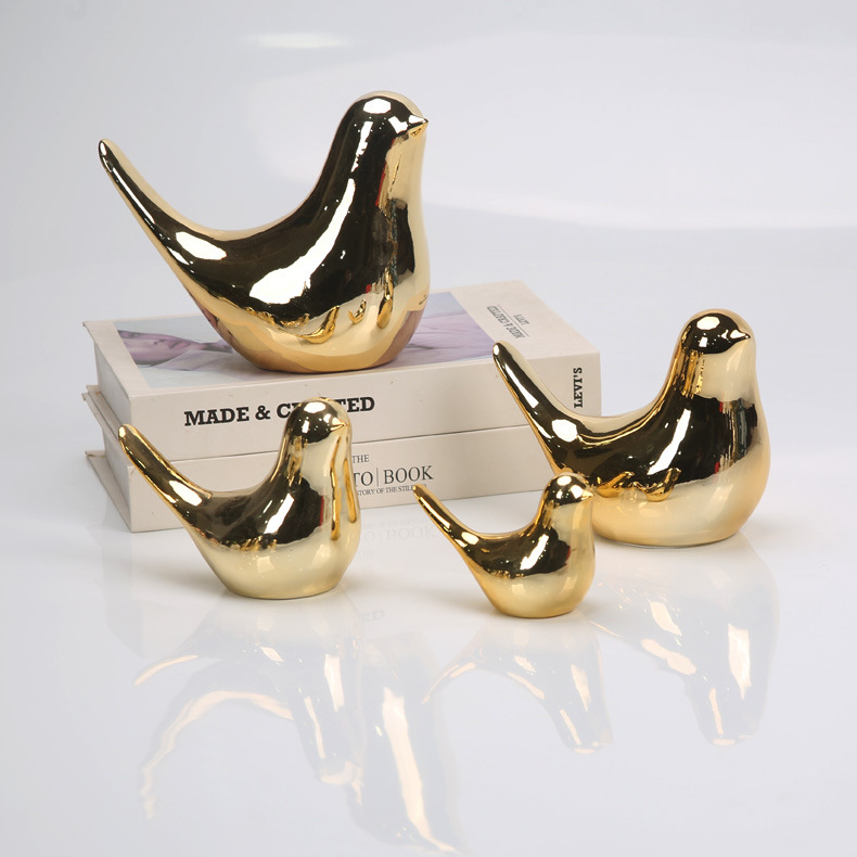 北欧创意抽象金色陶瓷小鸟摆件家居桌面客厅软装饰品摆设跨境工艺