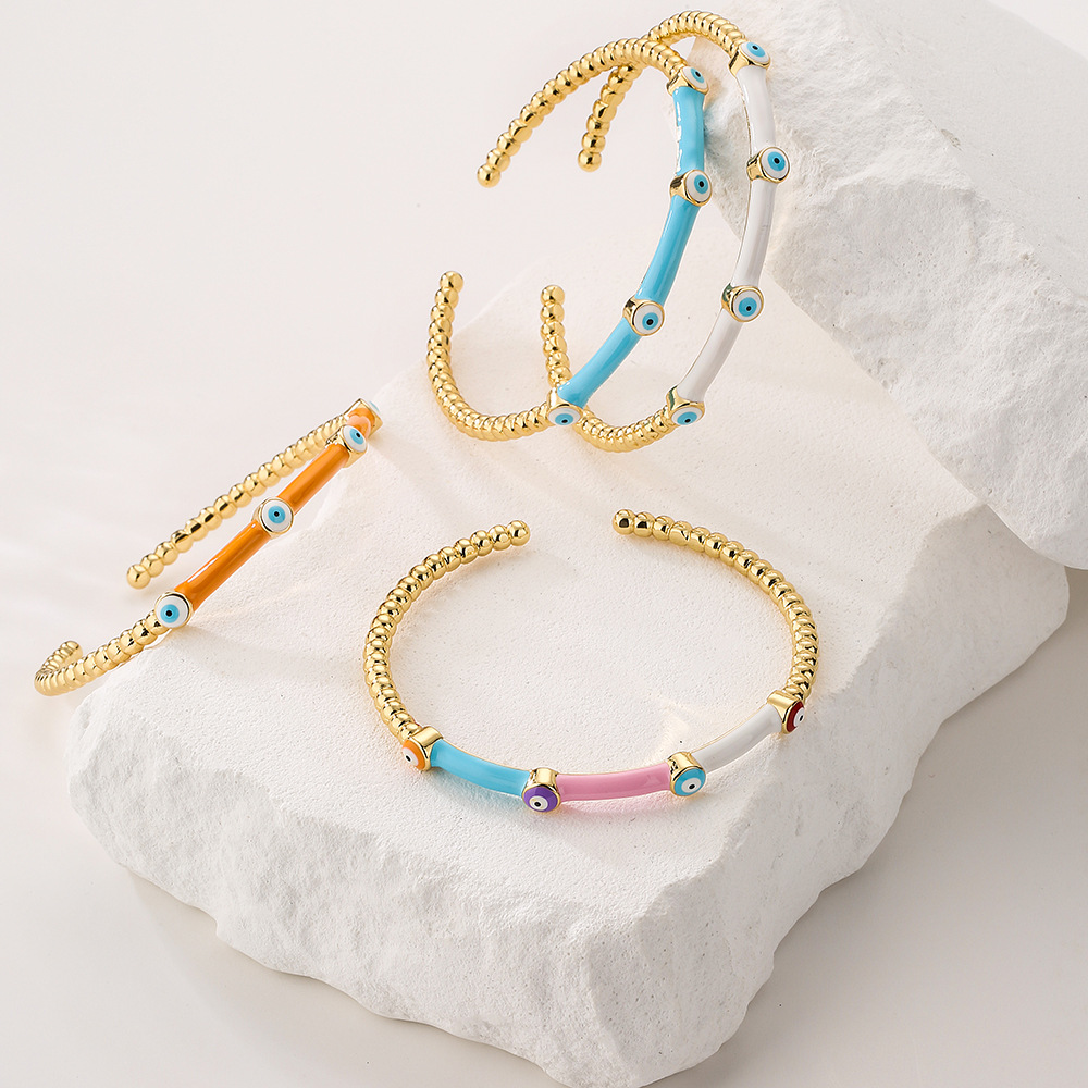 Fashion Simple Style Devilu0027S Eye Color Block Copper Bangle