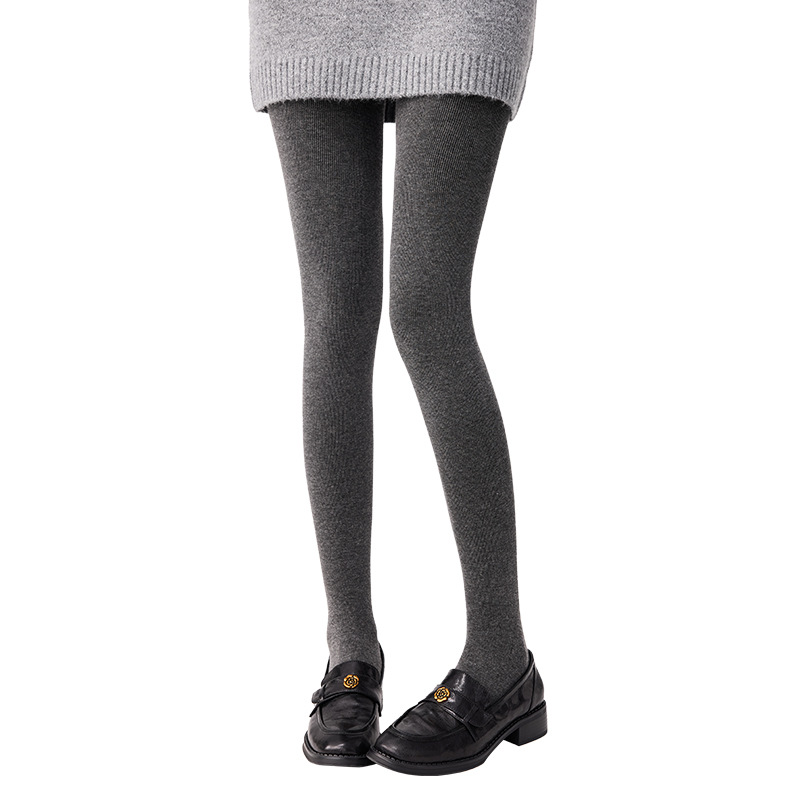 Pantyhose damas otoño y invierno con calcetines de algodón gruesas con rayas verticales grises con rayas verticales para adelgazar leggings de presión