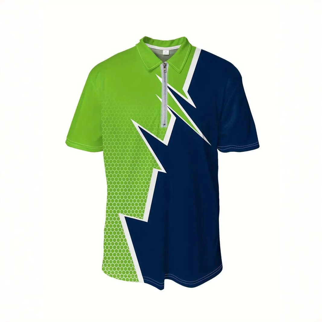 2024 venta caliente verano hombres deportes suelta transpirable manga corta cremallera POLO camisa geométrica contraste color impresión 3D