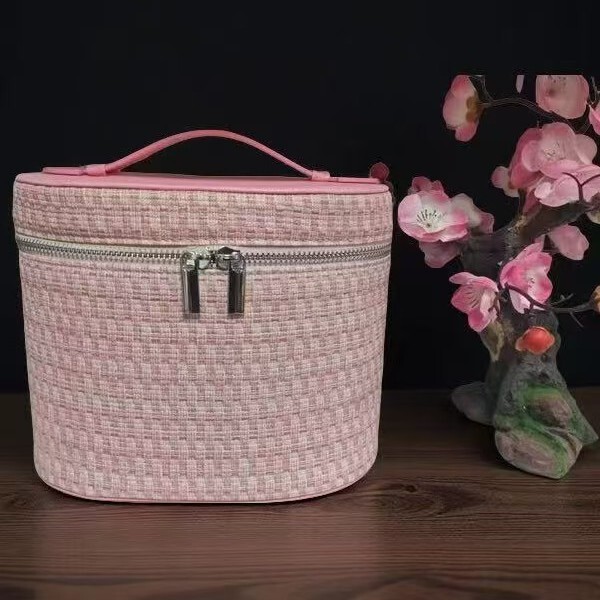 2026 New Style Tweed Women's Cosmetic Bag, Factory Direct Supply Storage Bag, Large Capacity Portable Hand-Held Cosmetic Bag