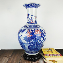 景德镇新中式青花釉里红锦鸡孔雀纹赏瓷陶器花瓶家居定酒柜制代发