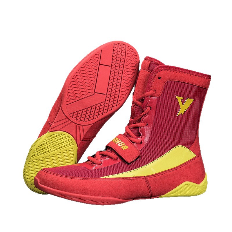 Fábrica directa de zapatos de lucha libre, zapatos de boxeo de entrenamiento de interiores, zapatos de boxeo de alto tamaño transfronterizos
