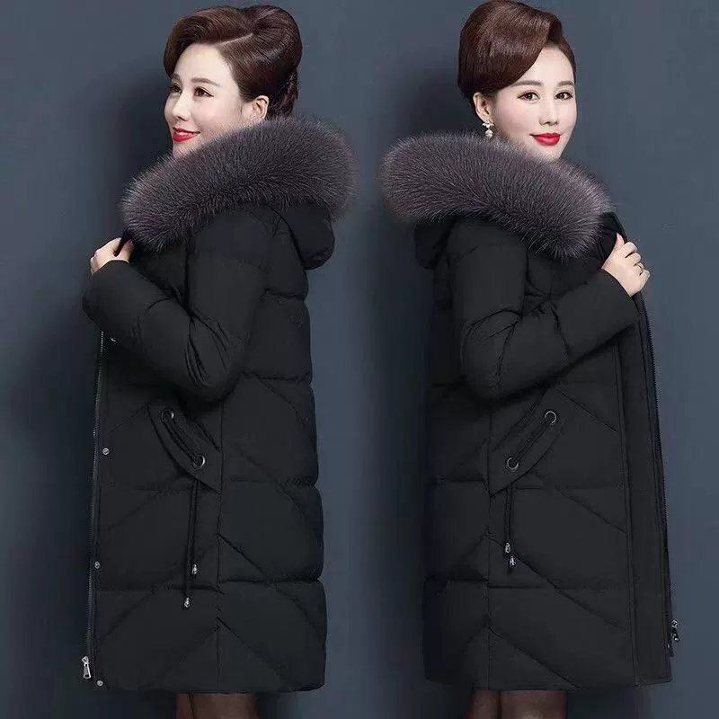 Long down jacket for mother with down, mid-length, plus size, for middle age, western style, increased thickness