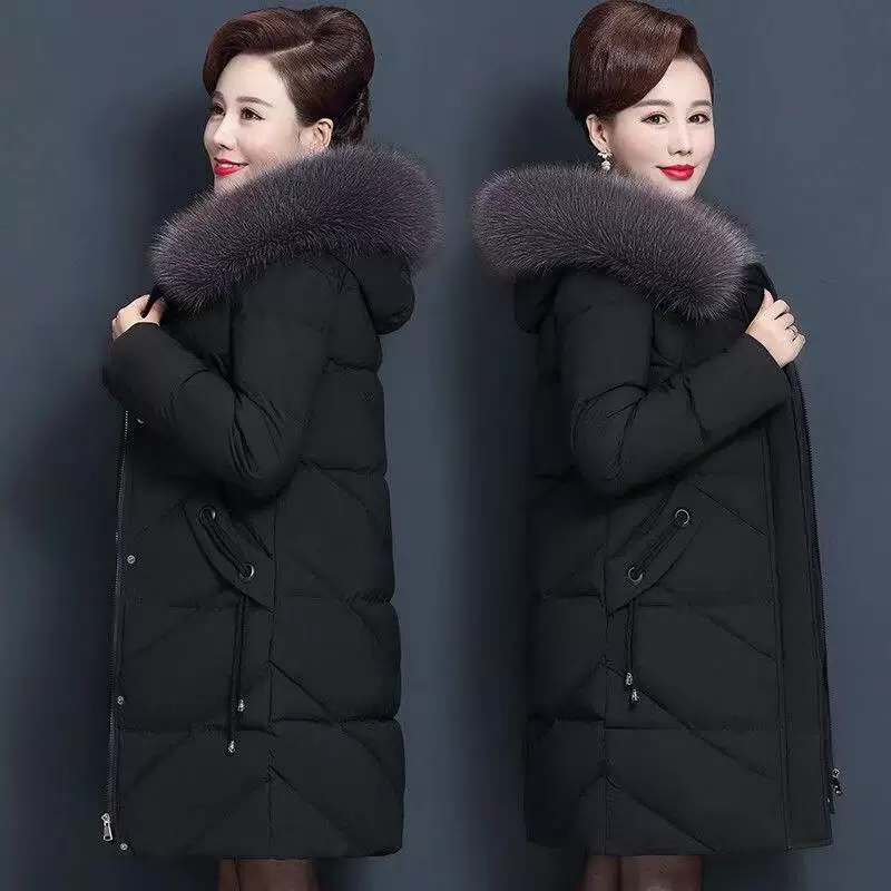 Long down jacket for mother with down, mid-length, plus size, for middle age, western style, increased thickness