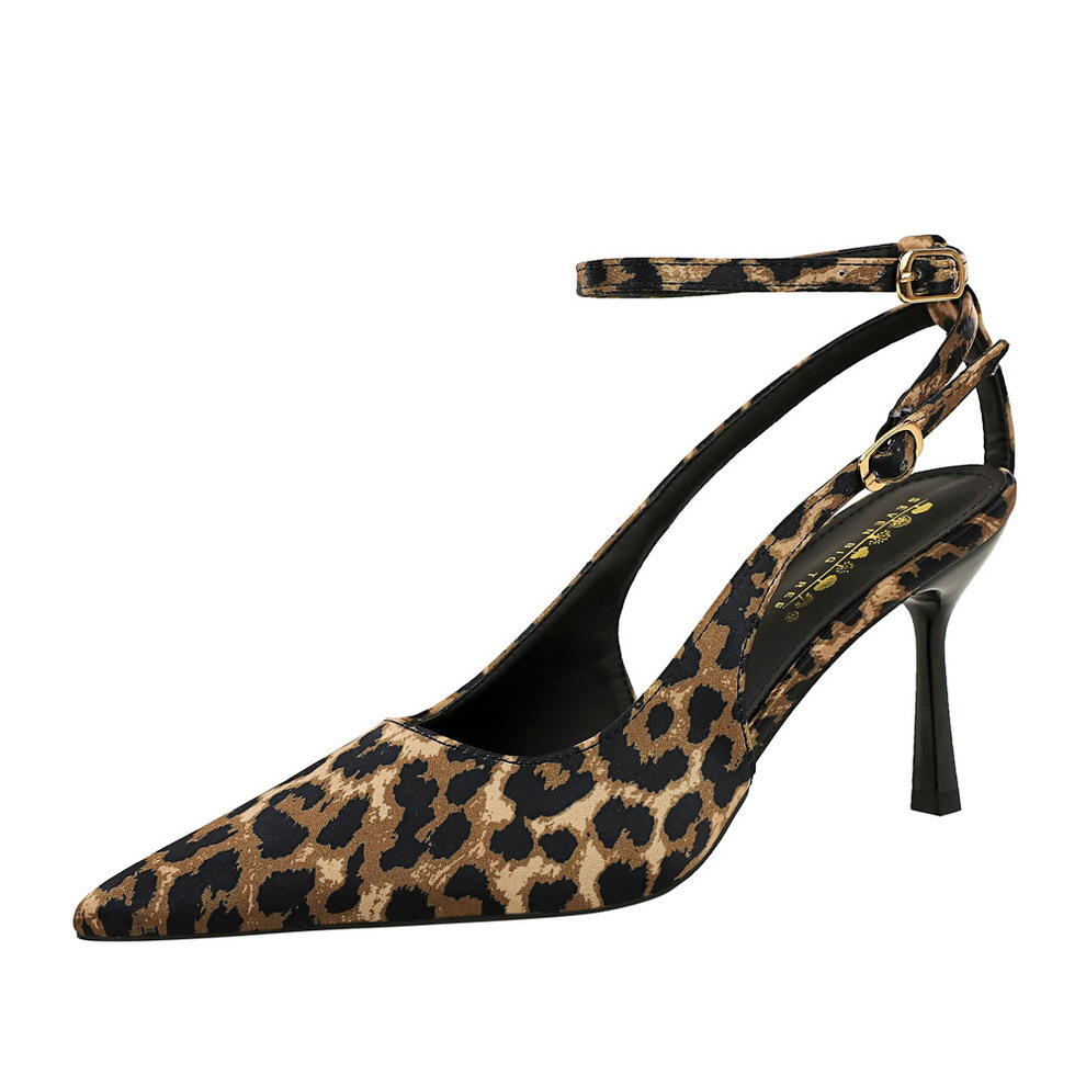 8718-A1 European and American sexy slim heel high heels for women, pointed silk with a single buckle and hollow out temperament, high heels single shoes