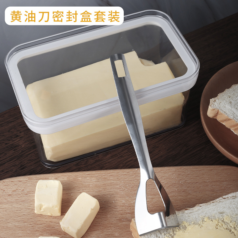厂家直供黄油密封盒切割套装透明大容量耐低温冰箱收纳奶酪保鲜盒