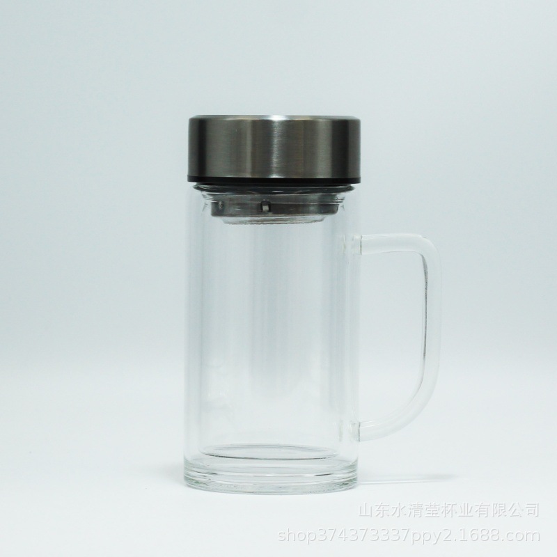 tea cup double layer glass cup water cup with handle office large capacity tea brewing cup men‘s anti-scald borosilicate with lid