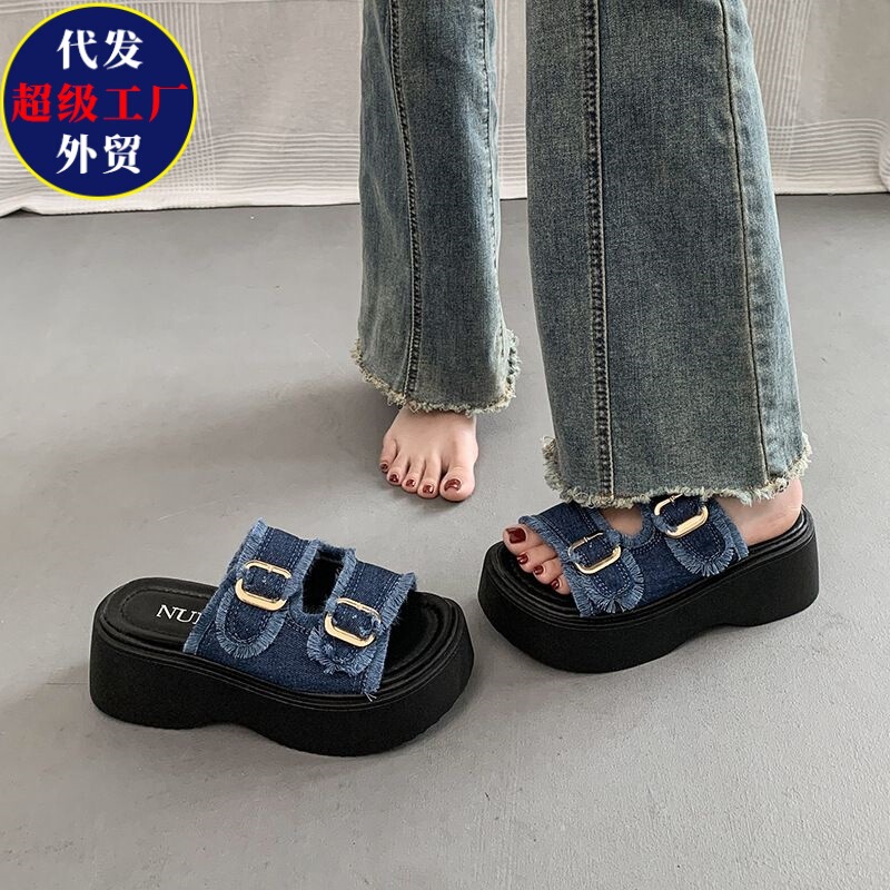 European Trendy Denim Roman Sandals for Women 2026 New Versatile Height-Increasing Thick-Soled Platform Sports Slippers Sandals for Women European Trendy Denim Roman Sandals for Women 2026 New Versatile Height-Increasing Thick-Soled Platform Sports Slippers Sandals for Women