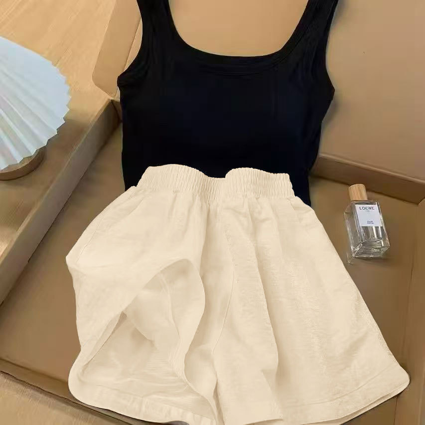 胸パッド付きオールインワンキャミソールレディース夏ピュアセクシーキャミソールストライプショーツパジャマホームウェア2点セット