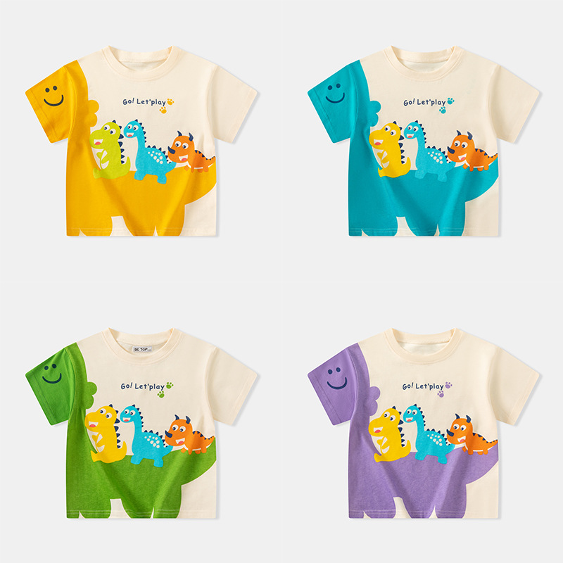 Betop ropa para niños transfronterizos camiseta de manga corta para niños dibujos animados dinosaurio verano nuevo niño ropa de bebé cabello de una pieza