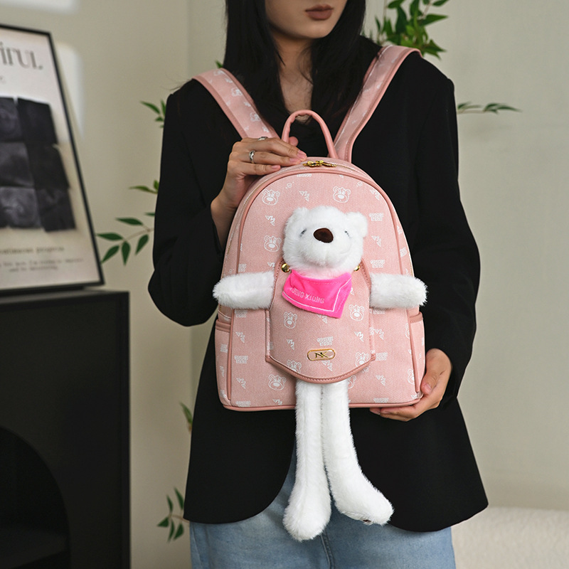 Caricatura encantadora peluche osos mochila de chicas mochila de gran capacidad de otoño y invierno nueva mochila de mujeres de comercio exterior