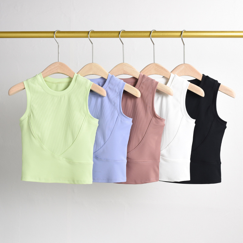 Professional Yoga Clothing Sports Vest Women's Outer Wear Tight Short Running Quick-drying Sleeveless Fitness Top with Chest Pad for Summer Professional Yoga Clothing Sports Vest Women's Outer Wear Tight Short Running Quick-drying Sleeveless Fitness Top with Chest Pad for Summer