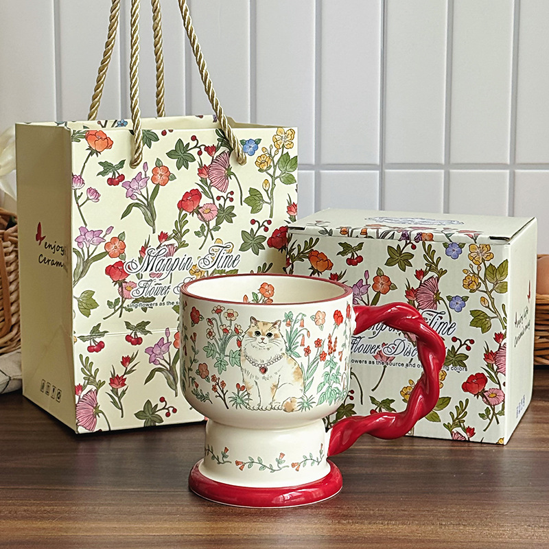 Birthday Gift for Girls, Niche Retro Tall Coffee Cup, High-End Ceramic Mug, Practical Souvenir for Best Friends