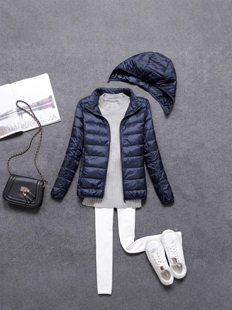 Transfronterizo Tik Tok nueva chaqueta de plumón para mujeres corta estilo coreano delgada y delgada chaqueta de sombrero extraíble de estudiantes de tamaño grande image 5