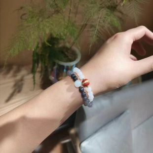 Jin Yu Tang Xinjiang Hotan Jade Smoke Purple 6mm Two-ring Bracelet Gentle Smoke Purple Gradient Color