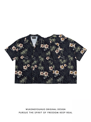 Short-sleeved, relaxed Southeast Asian floral shirt, men's summer design, niche, hanging, wide, all-matching loose beach shirt