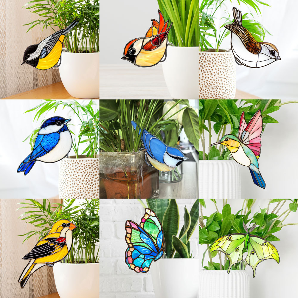 Acrílico en maceta pájaros caracol inserto decoración de maceta vidrio tintado inserción de suelo