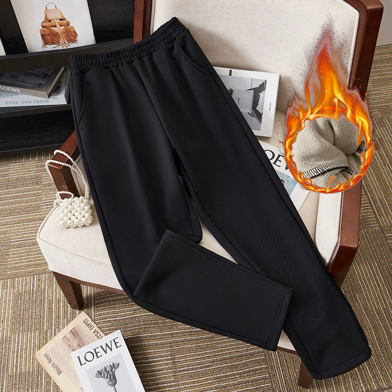 Winter extra large fitted trousers, plus size, high waist