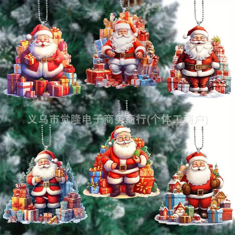 Navidad Santa Claus colgante transfronterizo nuevo acrílico plano colgante espejo retrovisor colgante joyas de fiesta