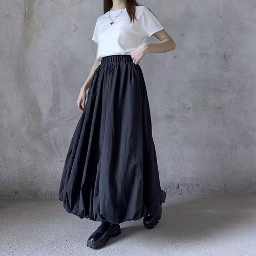 Yohji Yamamoto Black Bouquet Semi-Body Skirt for Women, Niche Design Long High-Waist Functional Wind A-line Puff Umbrella Skirt
