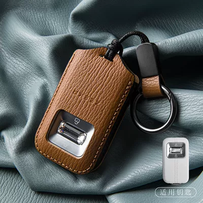 Suitable for 2026 Model Updated Zeekr Car key bag - new-ji-krypton-double-contrast-color-model-golden-brown-with-rope-buckle