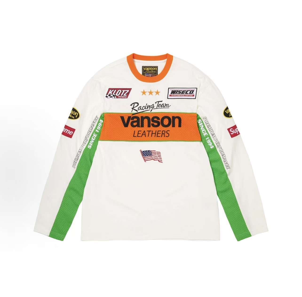 Supreme Vanson Leathers Racing L/S Jersey White