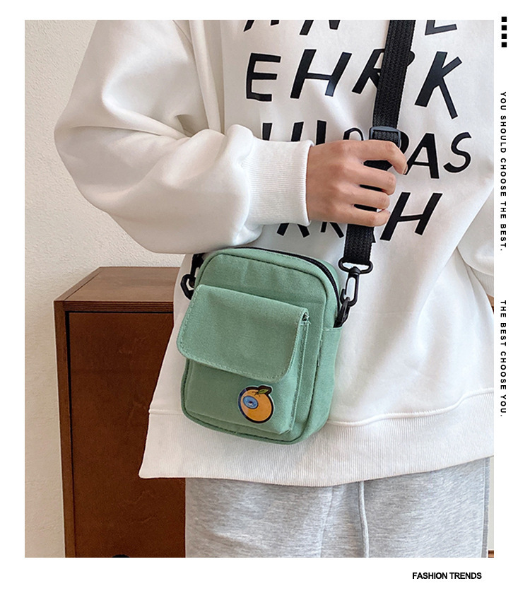 112g Weight Sewing Thread Fashion Element Zipper Closure Type Single Shoulder Strap Strap Type Square Bag Bags Type Casual Occasion Canvas Material Fruit, Solid Color Pattern All Seasons Season Women's Gender Streetwear Style Square Shape Small Size Women's Small Canvas Fruit Solid Color Streetwear Sewing Thread Square Zipper Square Bag 无