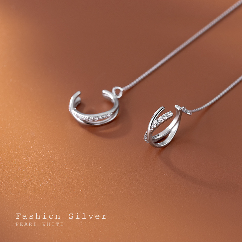 Eloch s925 línea de orejas de plata femenina versión coreana pequeña fresca hueca con diamantes cruzados orejas joyas de orejas largas G9247 image 3