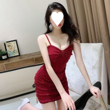 美式气质辣妹性感吊带连衣裙女夏季新款露背褶皱紧身显瘦包臀裙子