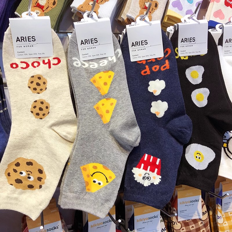 Spring and summer new South Korea women's socks cute donut pizza Japanese cartoon girls' socks color letter socks wholesale