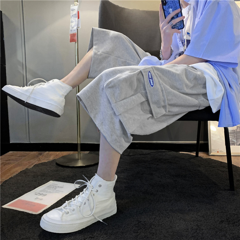 Workwear Shorts Men's Spring Loose Casual Pants Korean Style Trendy Straight Pants Capri Pants Basketball Sports Pants Men
