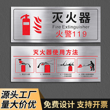 不锈钢消防标识牌灭火器使用方法消火栓指示牌酒店火警电话放置点