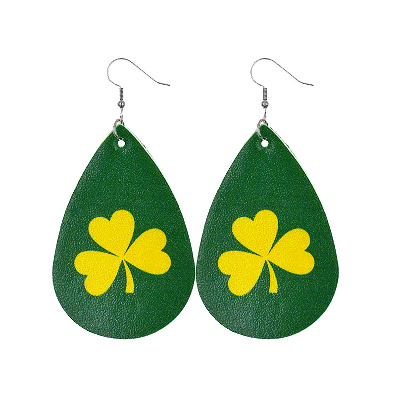 1 Paire Mode Trèfle Les Gouttelettes D'eau Faux Cuir Saint Patrick Femmes Boucles D'oreilles display picture 3