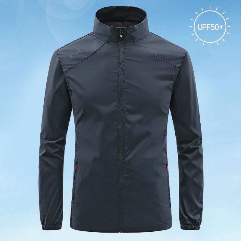 Chaqueta transpirable de seda de hielo ropa casual de protección solar con cuello alto para hombres gabardina de piel chaqueta fina de verano pesca impermeable