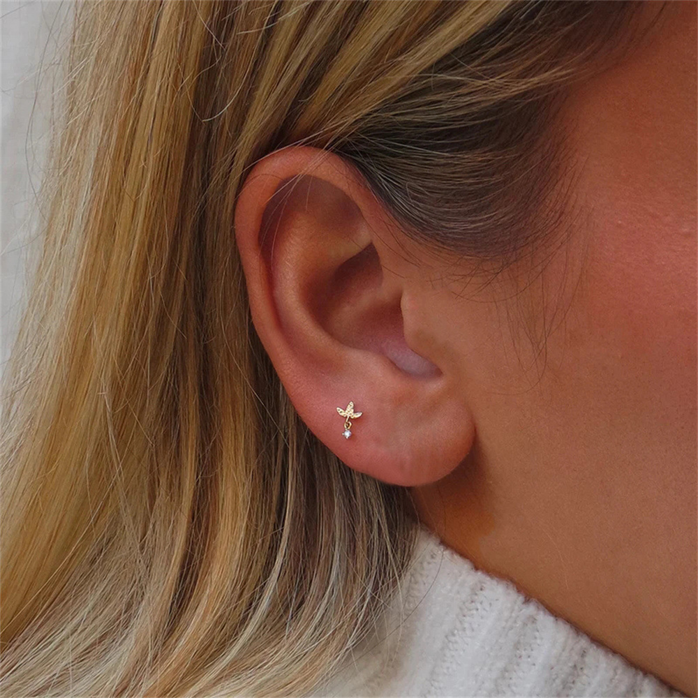 1 Piece Ear Cartilage Rings & Studs Casual Simple Style Geometric Bow Knot Sterling Silver Plating Inlay Zircon Ear Cartilage Rings & Studs display picture 54