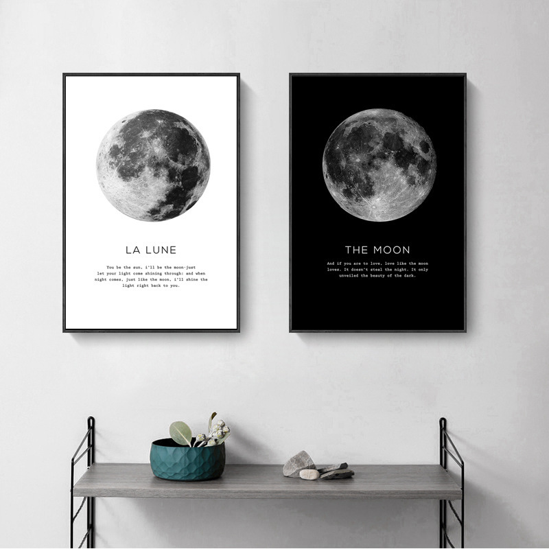 Nordic modern minimalist living room decorative painting black and white moon moon study office hanging painting Hotel Apartment B & B