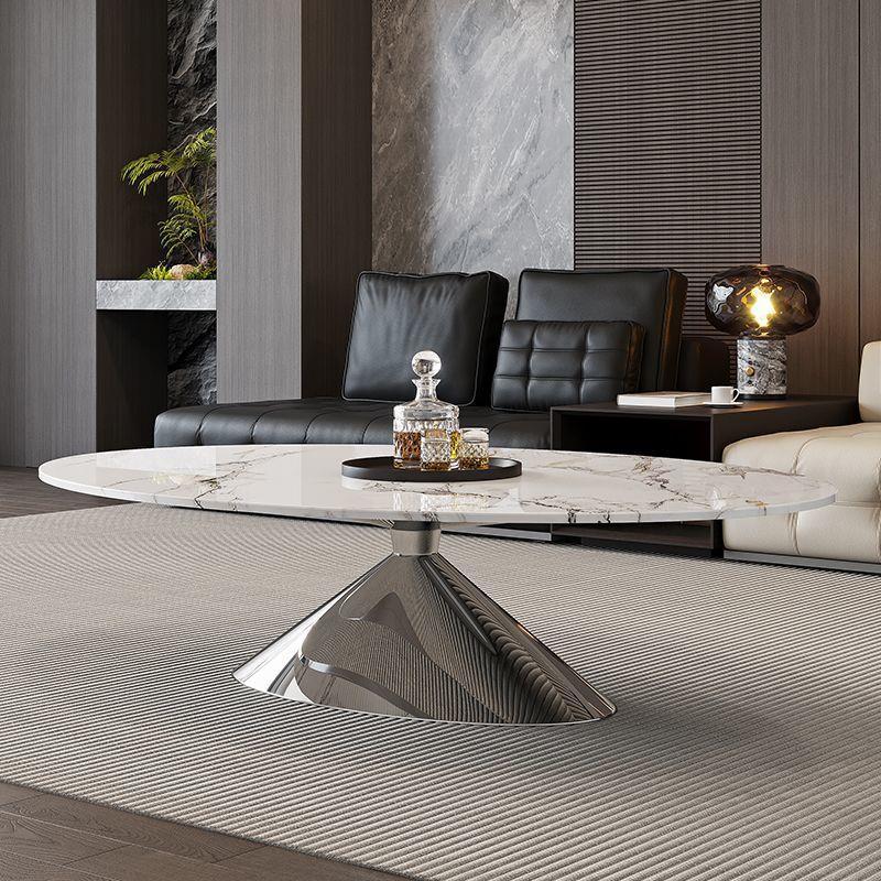 Light luxury oval-shaped tea table, home-use glass Italian-style tea table, small-sized minimalist flying saucer designer tea table