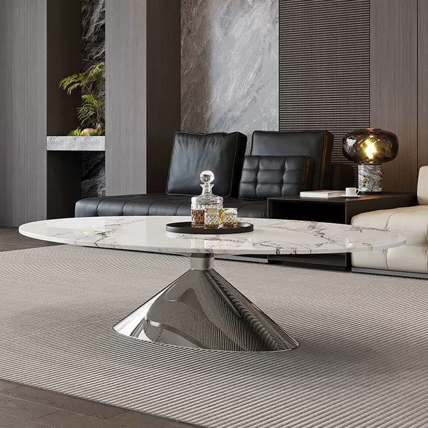 Light luxury oval-shaped tea table, home-use glass Italian-style tea table, small-sized minimalist flying saucer designer tea table