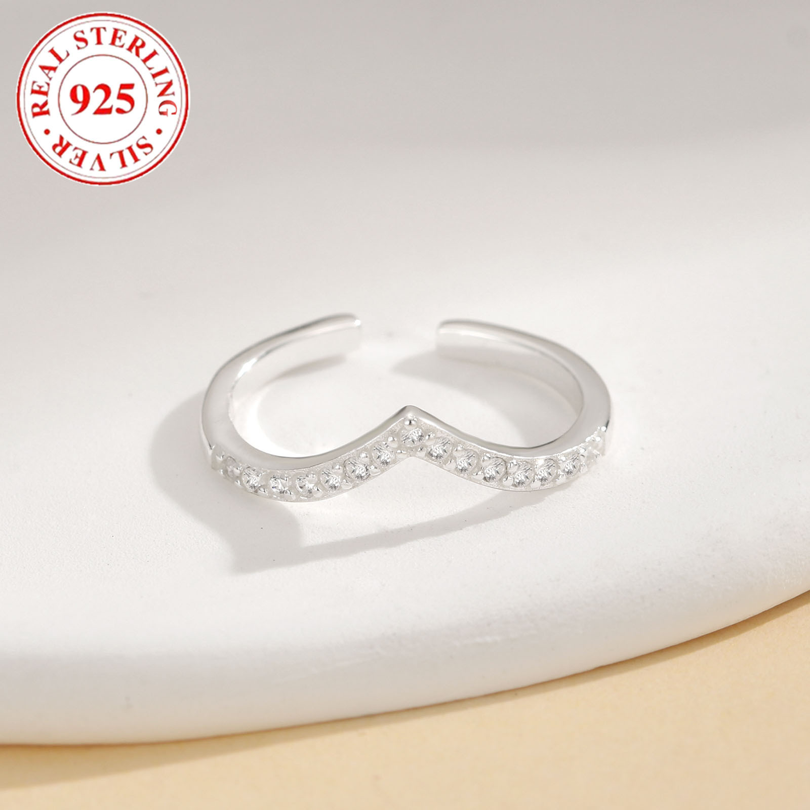 Daily Occasion 925 Sterling Silver Material Foot Ring Open Toe Ring S925 Sterling Silver Gang Drill V-Shaped Toe Ring Female Opening Adjustable Trend Creative Fashion