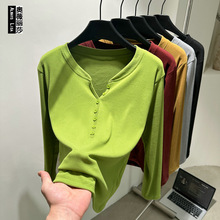 设计感V领保暖长袖T恤女2025秋冬新款弹力洋气小衫速暖打底衫上衣