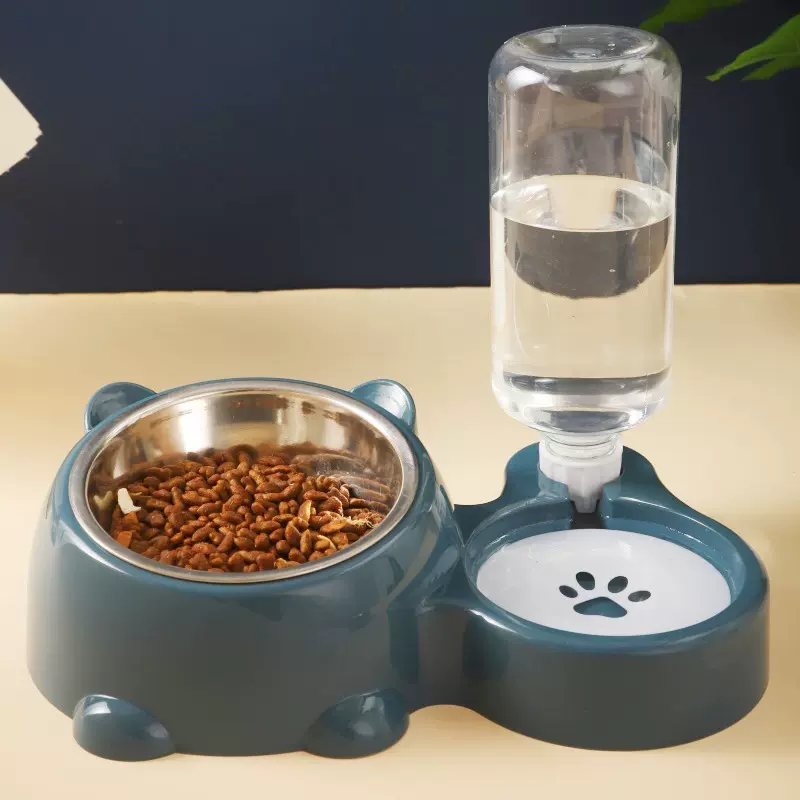 猫碗斜口狗碗猫咪饭盆双碗不锈钢自动续水宠物碗二合一饮水喂食器
