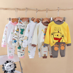2025 新しい子供の綿の下着セット男の子と女の子の秋服と長ズボン幼児パジャマホーム服卸売