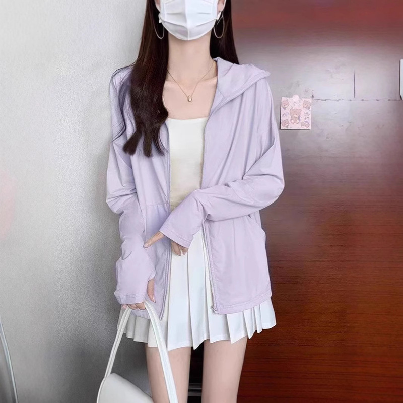 2024 New Ice Silk Purple Sun Protection Clothing Women's Loose Casual Sun Protection Clothing Cardigan Top Tops