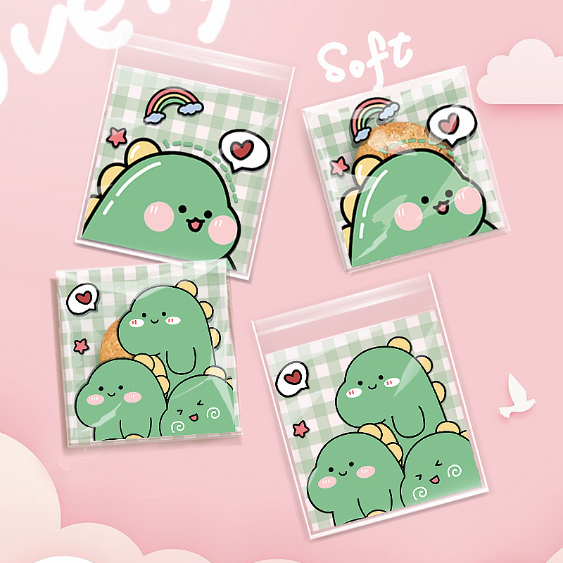 原创小恐龙卡通自封袋食品包装袋子饼干雪花酥糖果零食密封袋批发